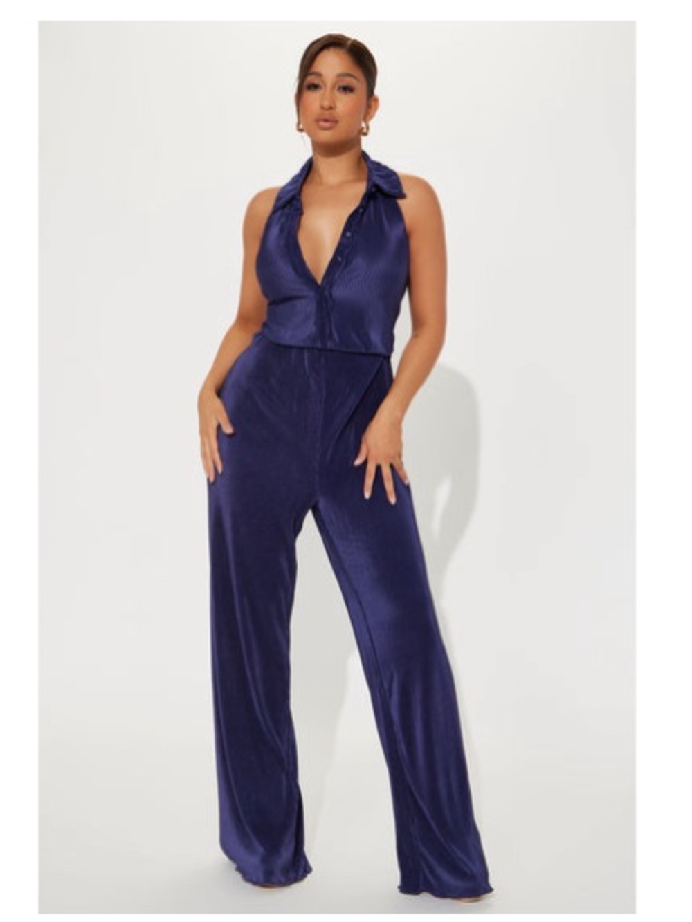 Fashion Nova Jessie Plisse Jumpsuit - Navy
Size:m
